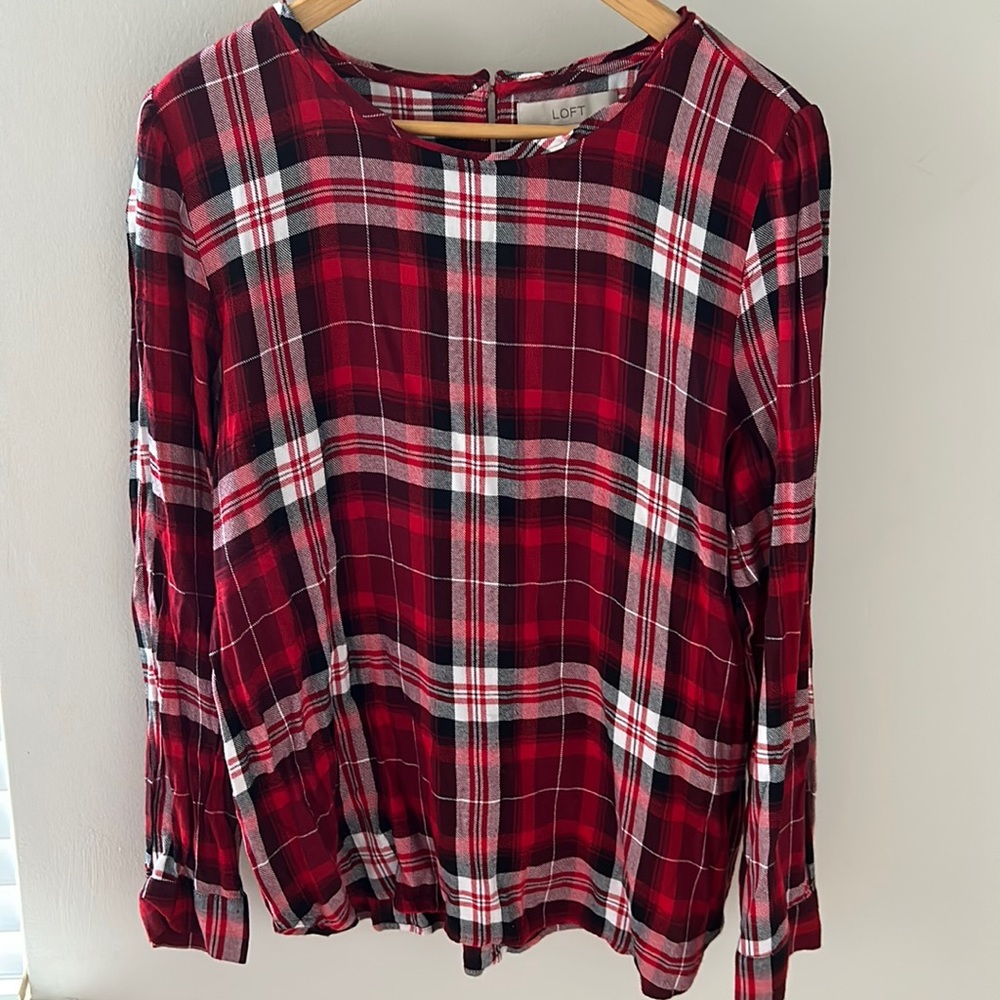 LOFT Red and White Blouse Elegant Top